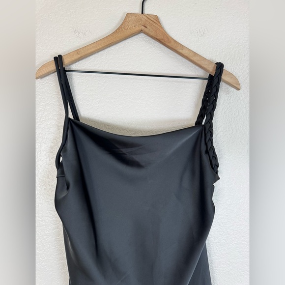 House Of Harlow 1960 x Revolve Black Satin Braided Strap Slip Mini Dress Medium - Picture 6 of 14